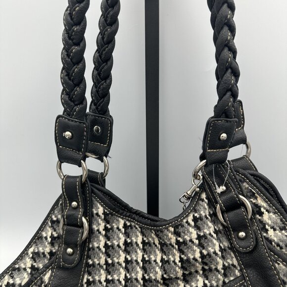 Rosetti Black & White Houndstooth Shoulder Bag With Braided Handles - Picture 4 of 10